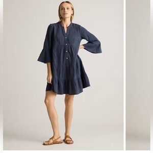Quince Navy Crinkle Tiered Dress